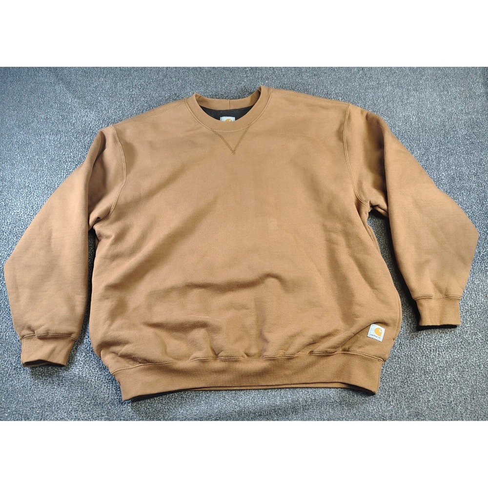 Vintage Carhartt Sweatshirt Mens 2XL Brown J154 Thermal Lined Pullover Crewneck
